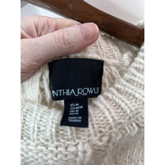 Cynthia Rowley Women’s Wool Cable Knit Sweater Sz M Cream Minimalist Understated - Picture 3 of 7